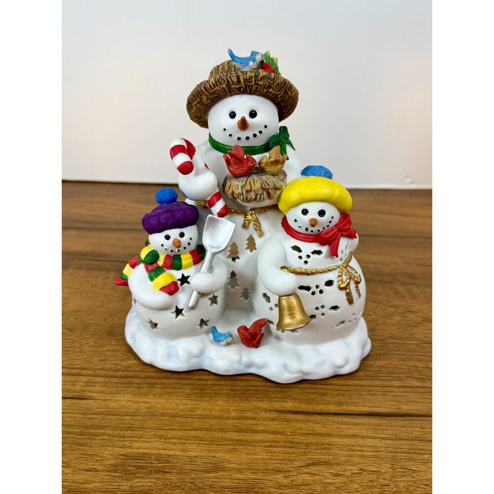 PartyLite Snowman Family Tealight Candle Holder – Christmas Decor – 7”